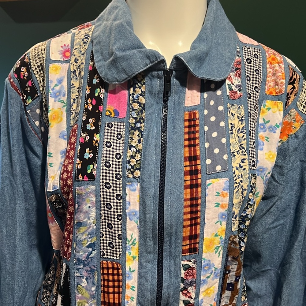 Vintage Patchwork Lightweight Boxy Denim Zip-Up J… - image 2
